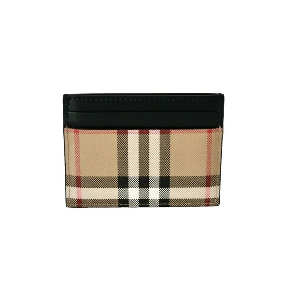 NWT AUTHENTIC BURBERRY SANDON CANVAS LEATHER CHECK CARD CASE WALLET - Picture 2 of 5